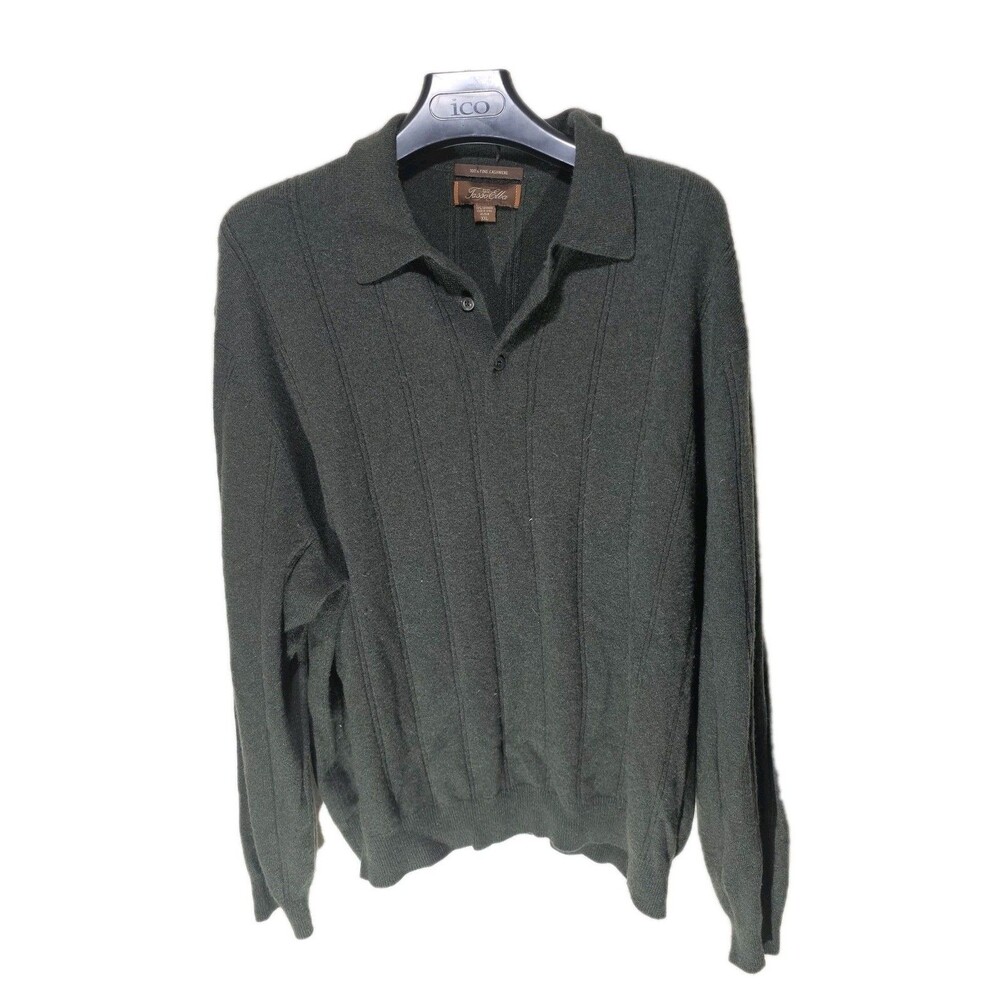 Tasso Elba Fine Cashmere Sweater Mens XXL Olive Geeen Polo Style